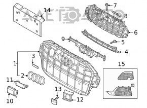 Conectați grila radiatorului din stânga Audi Q7 19-rest, negru lucios