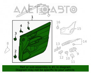 Capacul ușii, cartela frontală dreapta Honda Clarity 18-21 SUA, negru, inserție din piele.