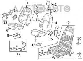 Scaunul pasagerului Honda Clarity 18-21 SUA cu airbag, mecanic, cu încălzire, tapițerie combinată, potrivit pentru curățarea chimică