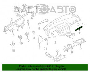 Decorat bord dreapta Audi Q5 8R 09-17 efect lemn, fisura