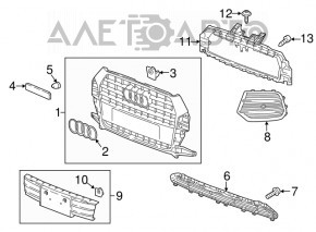 Grila grila radiator Audi Q3 8U 16-17 negru lucios, pentru bara de protectie solida