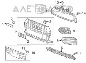 Накладка решетки радиатора grill Audi Q3 8U 16-18 черный глянец