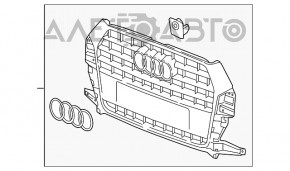 Ansamblu grila radiator Audi Q3 8U 16-17 neagra, pentru o bara de protectie solida