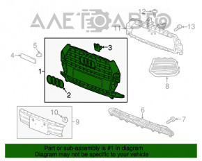 Ansamblu grila radiator Audi Q3 8U 16-17 neagra, pentru o bara de protectie solida