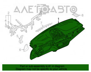 Panoul frontal al planșei de bord cu AIRBAG BMW 5 G30 17-23 negru și albastru, sub proiecție, squib ruginit