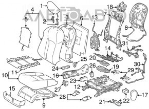 Scaun pasager Lexus RX350 RX450h 16-19 fără airbag, electric, încălzire, piele gri, crăpat